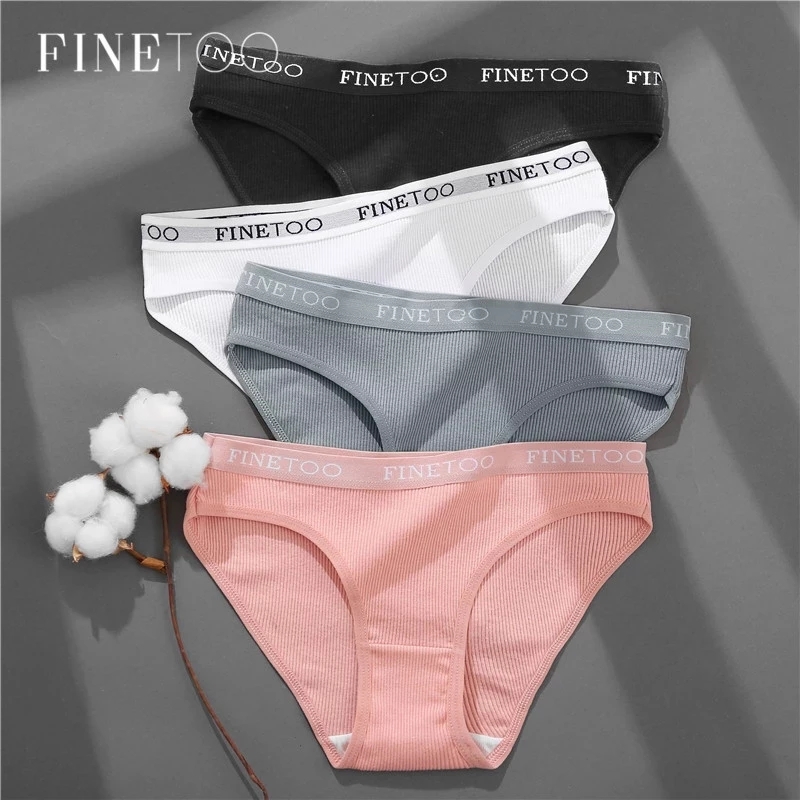 FINETOO – ensemble de sous-vêtements en coton pour femme, culotte Sexy, couleur unie, Lingerie intime, 3 pièces, M-2XL