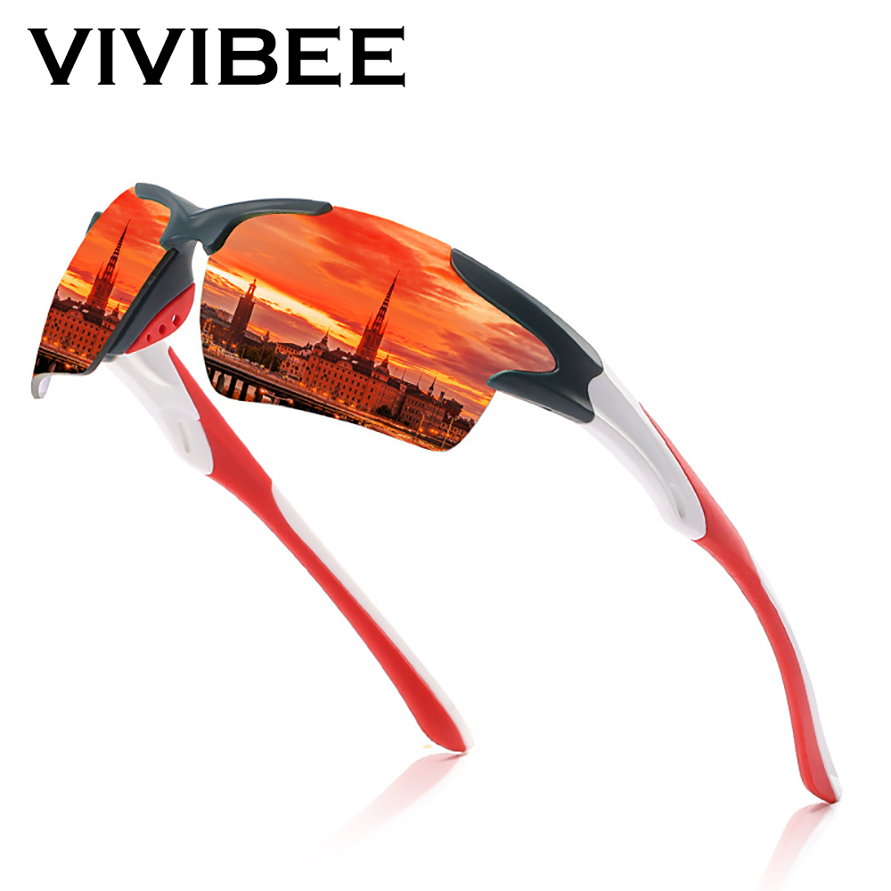 VIVIBEE Herren Spiegel-Rot-Sonnenbrille mit schwarzem Rahmen, Sportbrille für Damen, UV400 Unisex Fahrrad-Sonnenbrille 2026