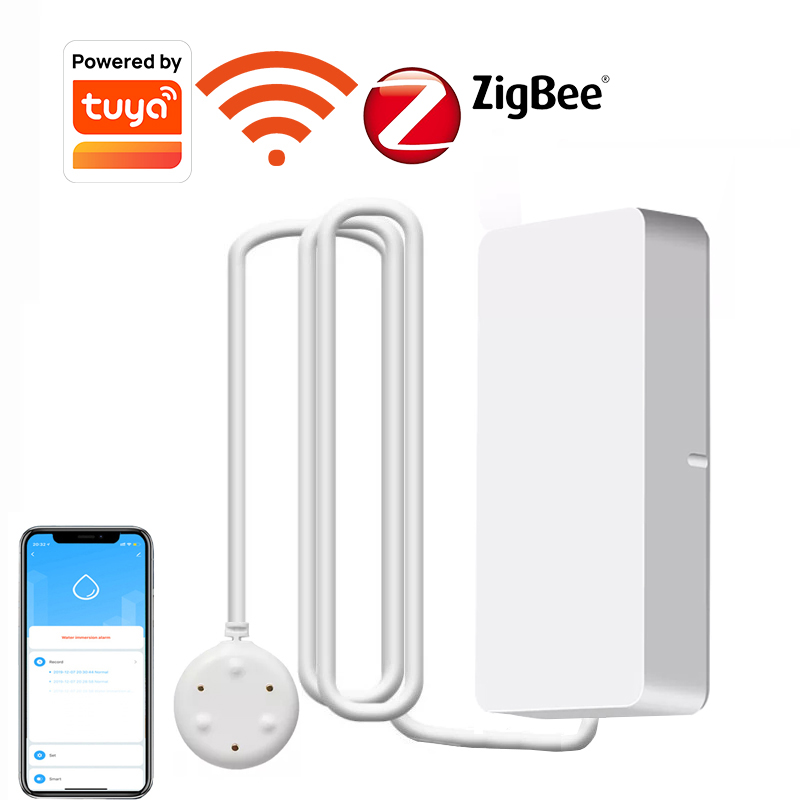 Tuya WIFI inteligente/Zigbee Sensor de fugas de agua Detector alerta de inundación sistema de alarma de seguridad de desbordamiento alarma de fuga de agua aplicación Smart Life