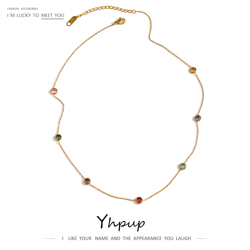 Yhpup Collana a catena in acciaio inossidabile 316L Delicata collana colorata con colletto in zirconi Gioielli alla moda Bijoux Femme Party