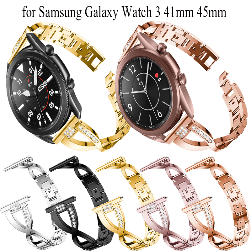 Ремешок из нержавеющей стали для samsung galaxy watch 3 41 мм, роскошный браслет со стразами для samsung galaxy watch 3 45 мм, 20 мм 22 мм