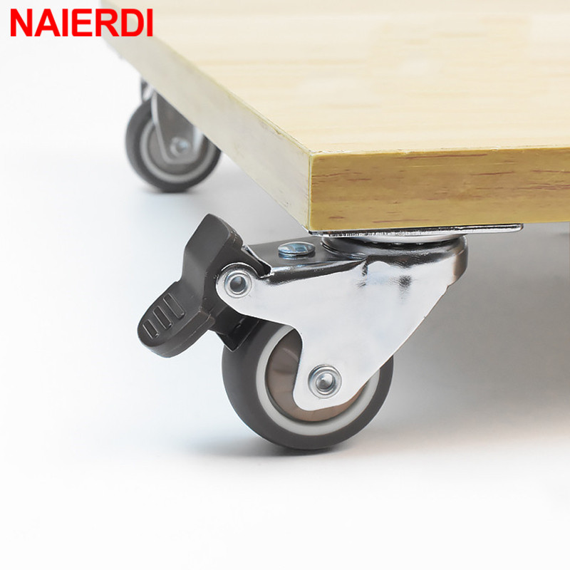 NAIERDI 4 pezzi ruote per mobili ruote TPR ruota girevole in gomma morbida ruota a rulli in argento con freno per sedia a rotelle con piattaforma