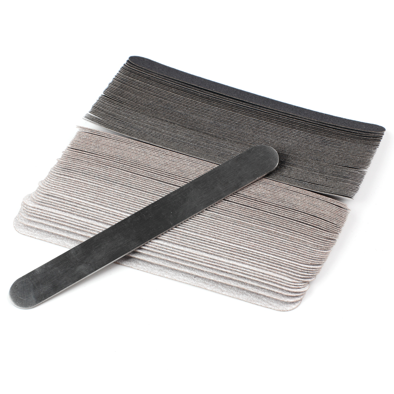 Mini limas reemplazables para uñas, almohadillas extraíbles rectas, mango de acero inoxidable, pulidores de Metal, gris/Negro, 100/180/240, 50 piezas
