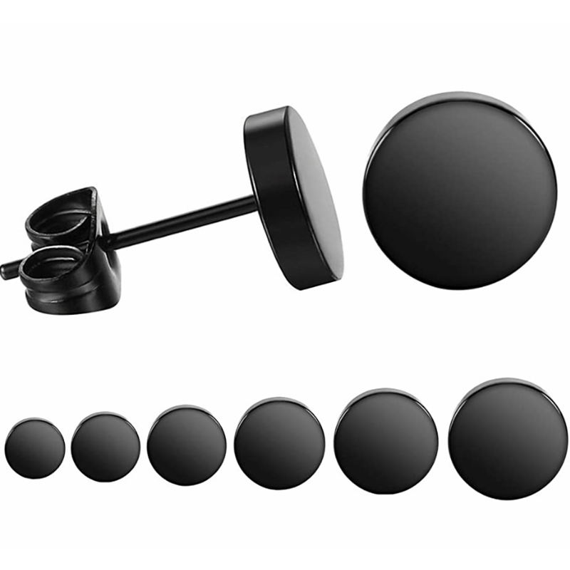1 paio di orecchini a bottone neri rotondi in acciaio inossidabile da uomo 2-12Mm Punk orecchini a bottone per uomo Push Back orecchini a bottone per donna uomo gioielli