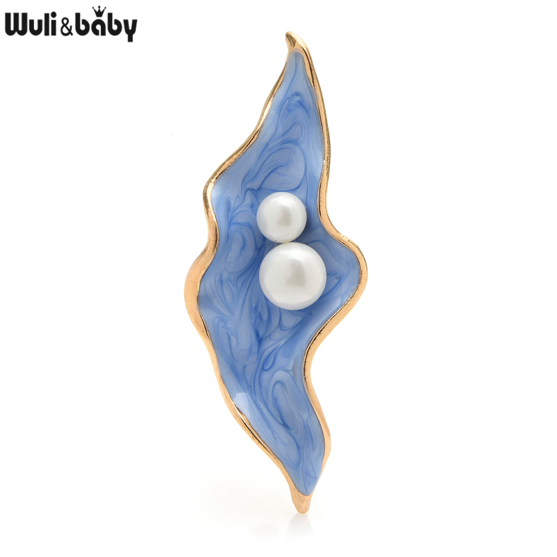 Wuli&baby броши с жемчужной ракушкой и цветком для женщин, 2 цвета, эмалированная брошь для офисной вечеринки, булавки, подарки