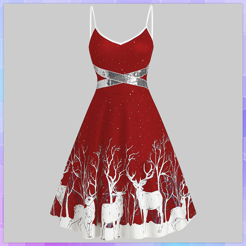 Vestido de Navidad con estampado Floral para mujer, hombros descubiertos, adorno con volantes, elegante, Sexy, talla grande, s-3xl, ciervo y alce