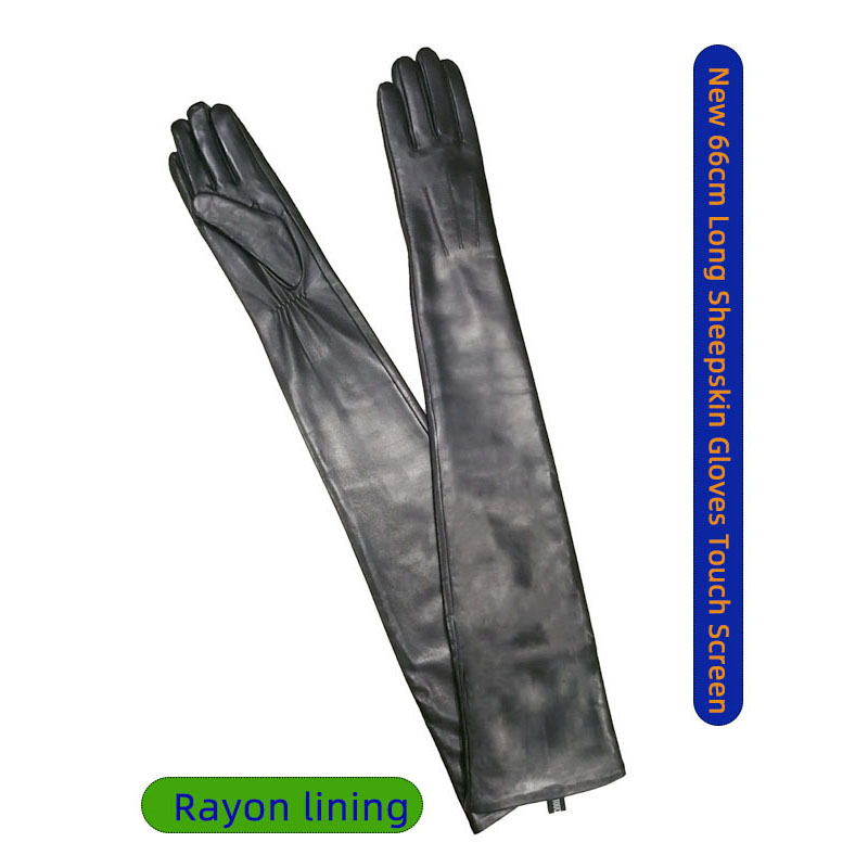 Guantes Largos de Piel de Oveja para Mujer con Pantalla Táctil, Mangas de Cuero Súper Largas, Cálidos y Elegantes de Cachemira para Otoño e Invierno