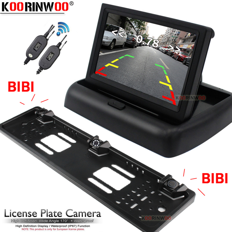 Koorinwooไร้สายParkmaster EUจำนวนใบอนุญาตแผ่นด้านหลังดูกล้องที่จอดรถเซ็นเซอร์2 LCDไม่มีเจาะ