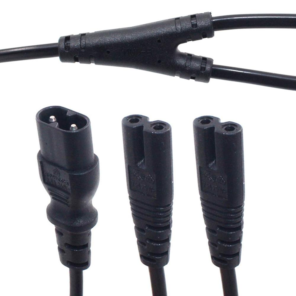 Kabel daya AC IEC320 C8 hingga 2X C7 Y Split, kabel daya IEC Figure 8 Male to 2 Female 1 in 2 Out, kabel daya AC 30CM hitam