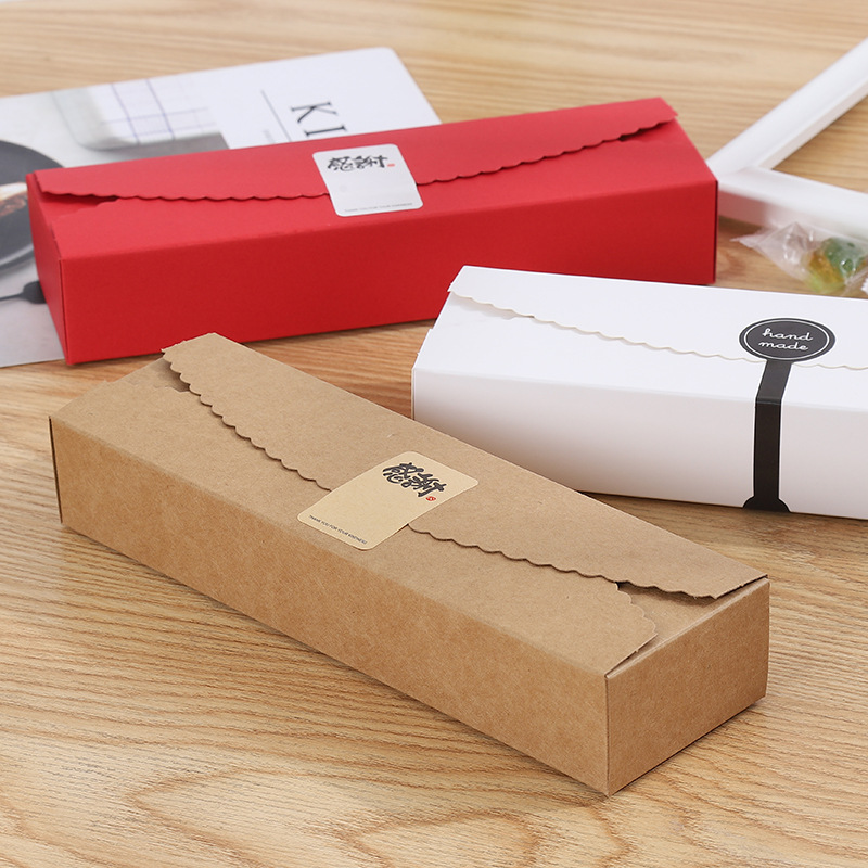 10pcs/lot Lace Paper Box Long Box Gift Packaging Boxes Kraft Paper Cases For Swiss Roll, Towel Roll, Cake, Sandwich, Cookies