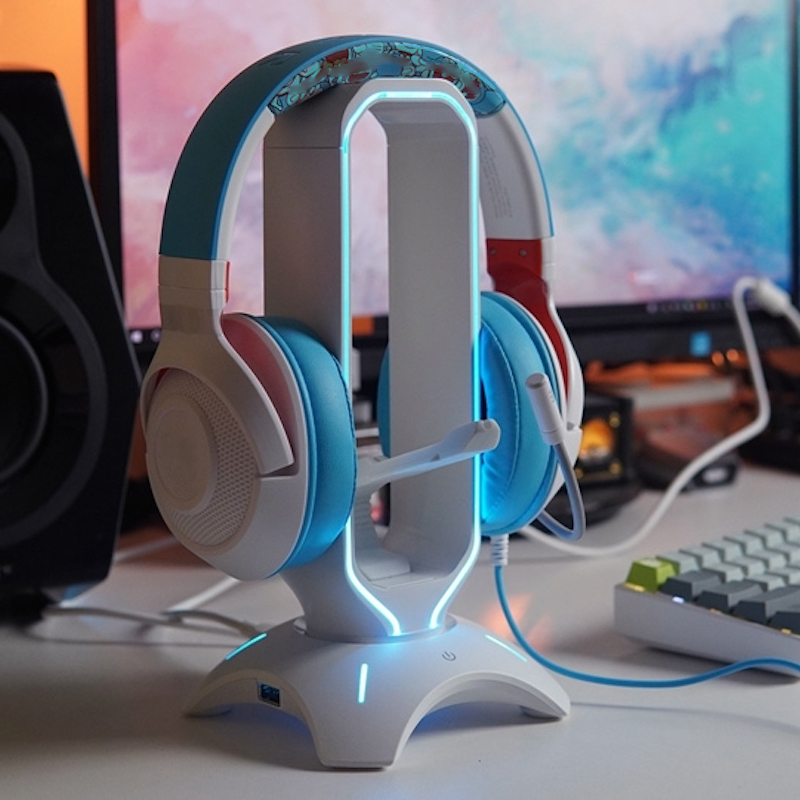 Stojak na słuchawki RGB zestaw słuchawkowy stojak wystawowy półka z 2 portami USB dla graczy komputer do gier akcesoria biurko