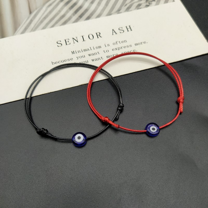 Pulsera plana de la suerte para hombre y mujer, brazalete de cuerda de color negro y rojo con diseño de mal de ojo, 2 piezas, Nueva joyería de moda