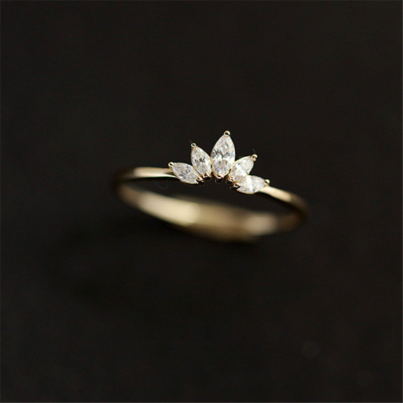 Anillo de Plata de Ley 925 con cristal Chapado en Pavé para mujer, sortija de corona Simple de oro de 14 quilates, accesorios de joyería de boda con temperamento