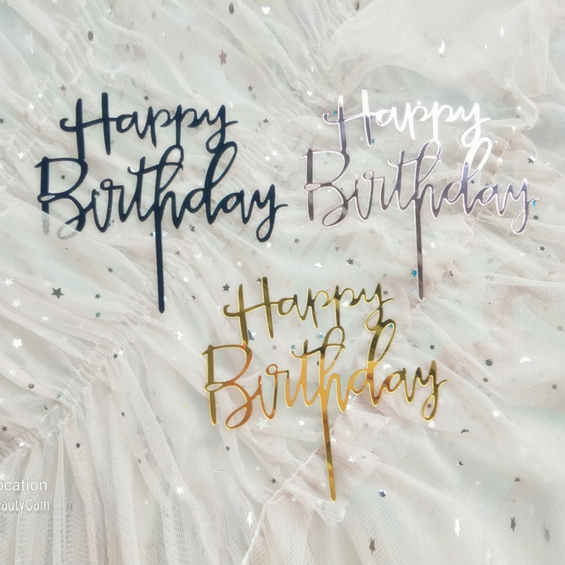 Gold Silber Alles Gute zum Geburtstag Kuchen Topper Acryl Klassische Geburtstag Cupcake Topper Dessert Dekoration für Baby Dusche Kuchen Liefert