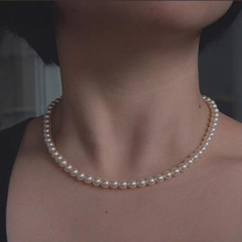 Collier ras du cou en chaîne de perles pour femmes, Style Vintage Simple, 6MM, pendentif en coquillage d'amour de mariage, bijoux à la mode, vente en gros