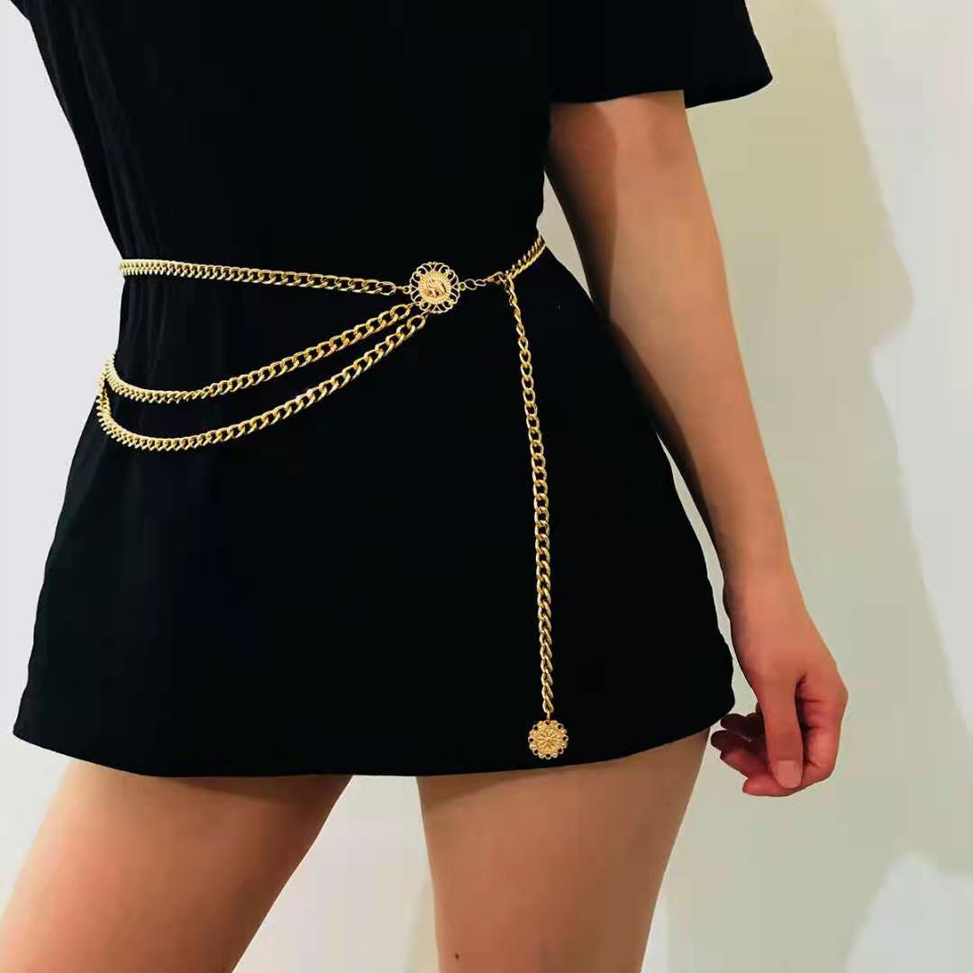 Cinto de Corrente Feminino para Vestidos e Saias, Faixas de Cintura Femininas em Prata e Dourado, Mini Cintos Finos de Corrente para Mulheres, Acessórios de Moda em Tecido