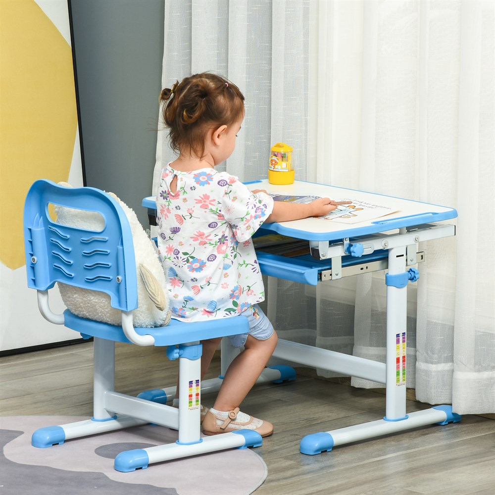 HOMCOM Kinderschreibtisch mit Stuhl für Kinder ab 6 Jahren höhenverstellbar 66 x 47 x 77