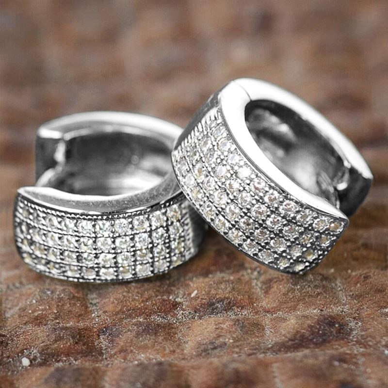 Huitan-pendientes de aro redondos pequeños para hombre y mujer, Circonia blanca brillante, aretes simples y elegantes para uso diario, joyería de moda Unisex