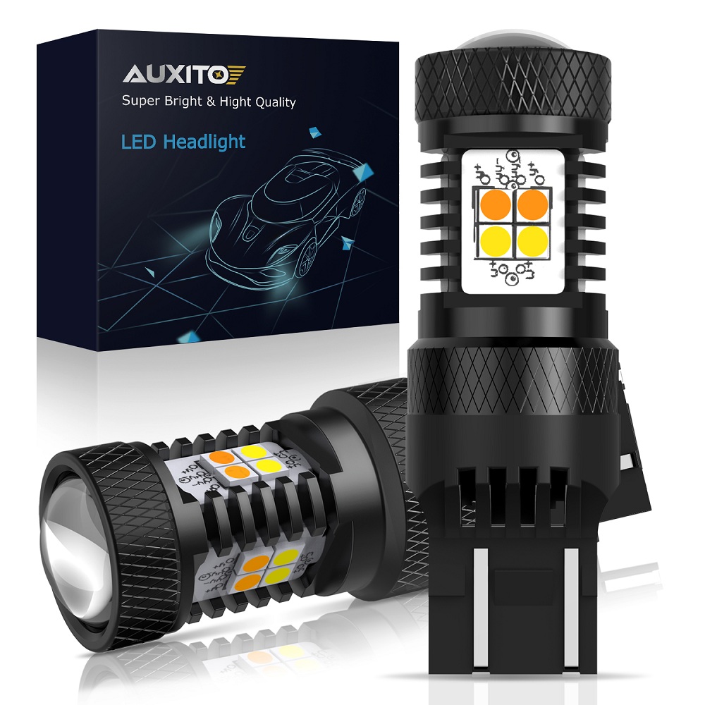 AUXITO 2Pcs T20 W21/5W 7443 LED T25 3157 P27W LED Canbusไม่มีHyper FlashสลับสีขาวสีเหลืองอำพันDRLเปิดไฟสัญญาณ