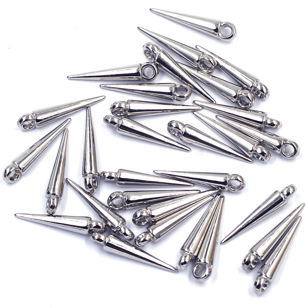 50 Stück Anhänger Spike Tear Nieten Punk Ohrstecker Acryl Kegel Silberton für Ohrring Schmuck DIY Herstellung von Erkenntnissen Charms 23mm