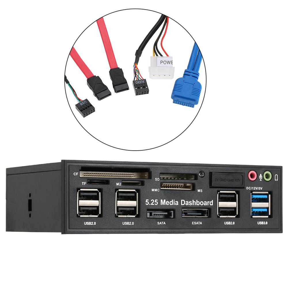 Hub USB 3.0 multifunzione eSATA Porta SATA Lettore di schede interne PC Media Pannello frontale Audio per Schede di memoria SD MS CF TF M2 MMC