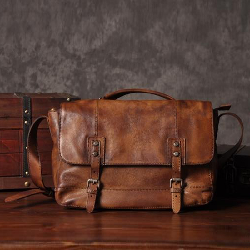 Vintage Echt Lederen Tas Mannen Lederen Schoudertas Mannen Crossbody Tas Mannelijke Sling Leisure Tas Tote Handtas Bruin Grijs