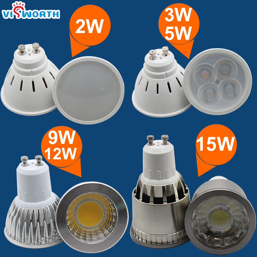 Gu10 Led 電球 2 ワット 3 ワット 5 ワット SMD2835 ランプカップ 9 ワット 12 ワット 15 ワット Cob Led ライト Ac 110V 220V 240V 暖かいコールドホワイトランパーダスポットライト家庭用