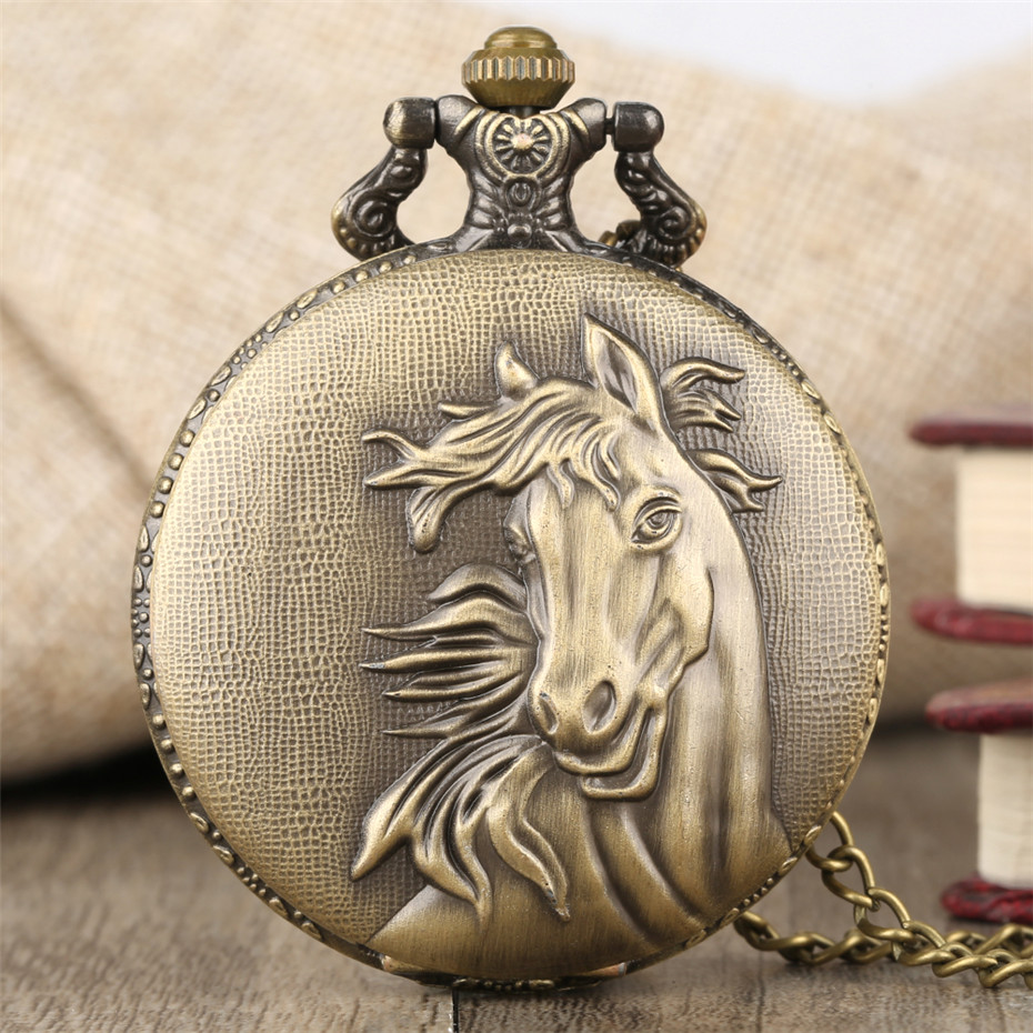 Vintage Bronze นาฬิกาควอตซ์ Retro Horse Hunter จี้นาฬิกา Fob สร้อยคอลูกปัดของขวัญที่ดีที่สุดสำหรับผู้ชายผู้หญิง Reloj