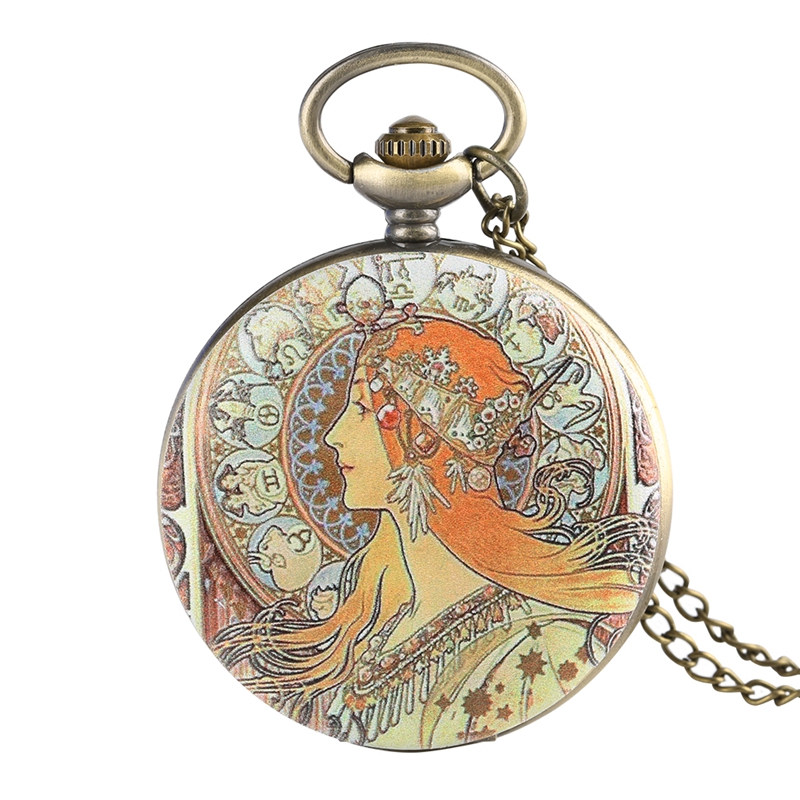 Elegante Schönheit Seite Gesicht Design Quarz Taschenuhr Retro Anhänger Schmuck Halskette Pullover Kette Stunde Uhr für Frauen Mädchen