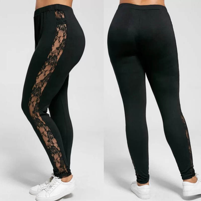 Plus Size Lace Up Spitzen-Leggings 2019, Frühling und Sommer, dünne Leggins, Damen-Bleistifthose, schwarze Leggings, große Größe 3XL
