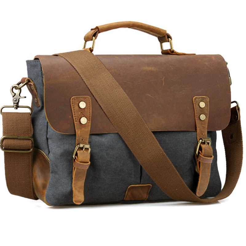 Vintage Da + Vải Bố Nam Cặp Túi Xách Doanh Nhân Danh Mục Đầu Tư Nam Công Sở Nam Vải Bố Cặp Xách Tùy Viên Ốp Lưng Tài Liệu Túi