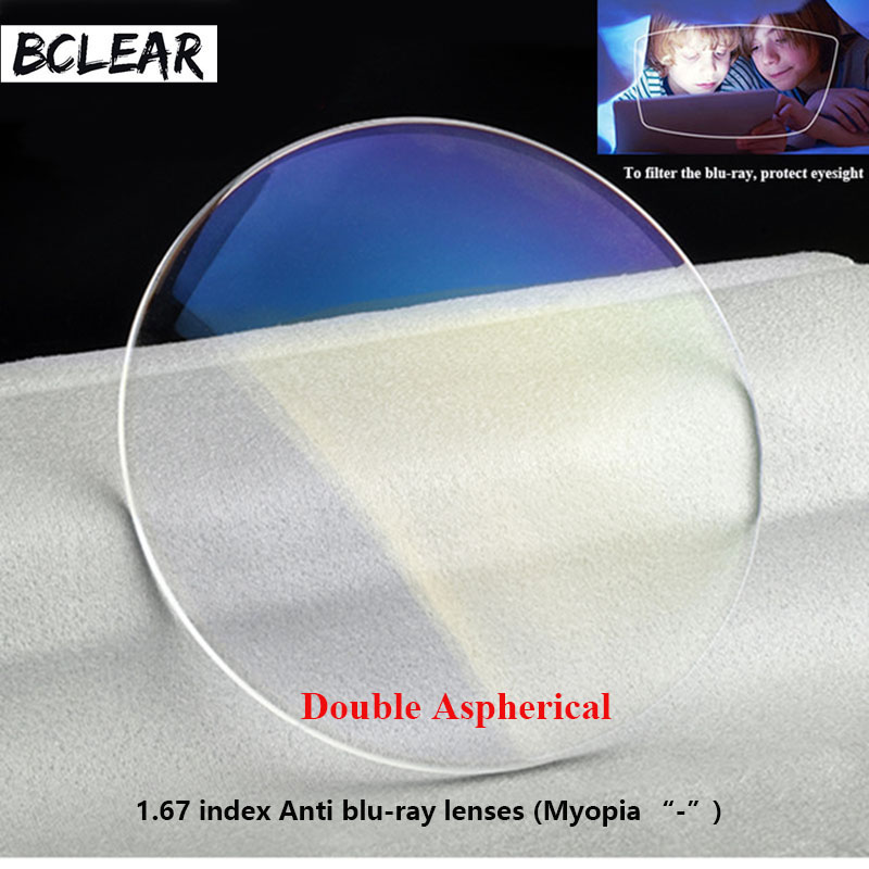 CLEAR 1.67 Hoge Index Dubbele Asferische Anti Blue Ray Lenzen Enkelvoudige Visielens Bijziendheid Blauw Licht Ogenbeschermingsbril Dun
