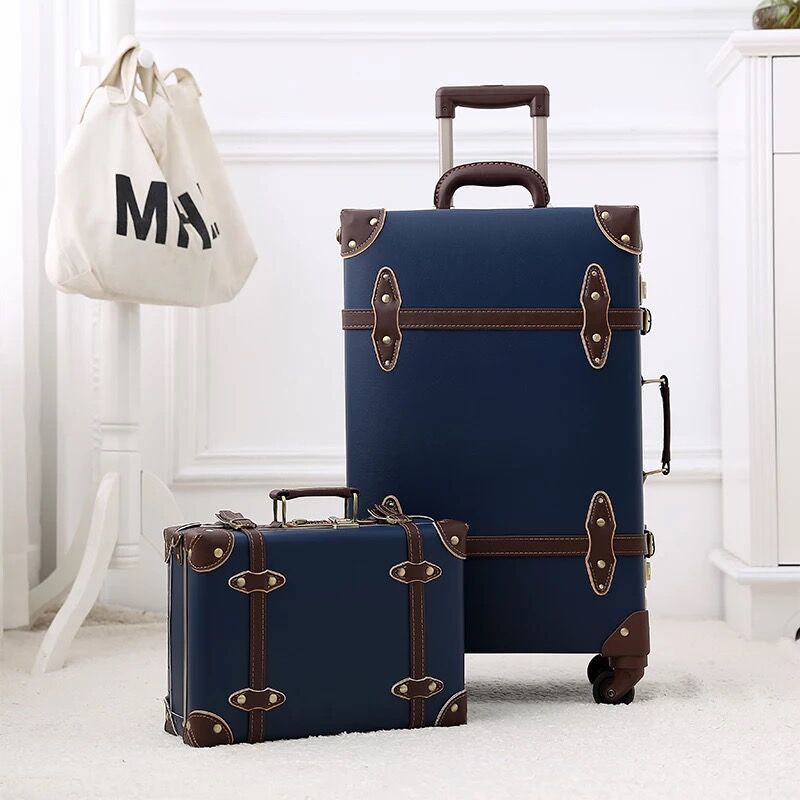 Bolsa de viagem vintage pp masculina, 2 tamanhos, bagagem rolante, 12 "20" 22 "24" polegadas, mala retrô feminina com rodas universais