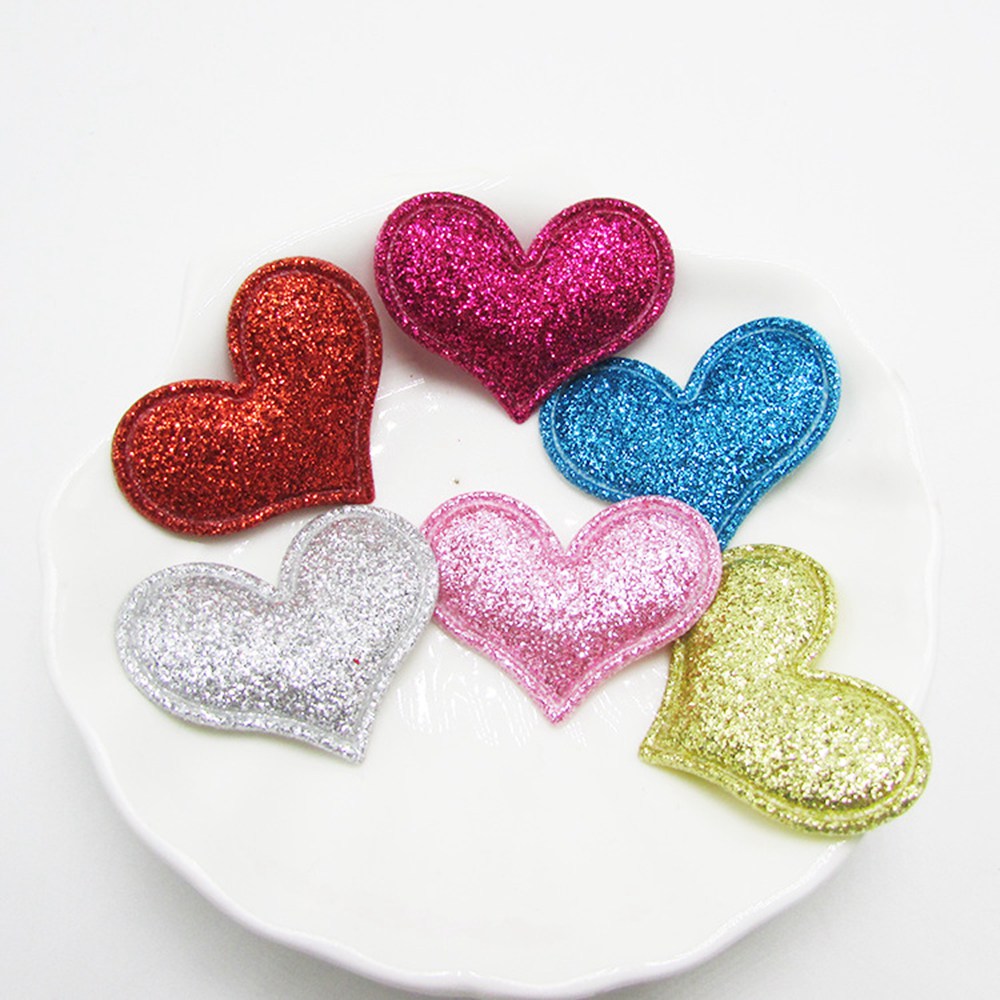 100 unids/lote de parches de fieltro brillante para coser para ropa, 3,2x3,8 cm, accesorios acolchados con forma de corazón para álbum de recortes