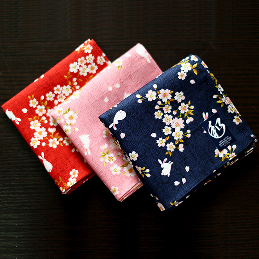 Pañuelos bonitos de estilo japonés para mujer, patrón Floral y conejo, toalla cuadrada grande, pañuelos de alta calidad SY512, recién llegado