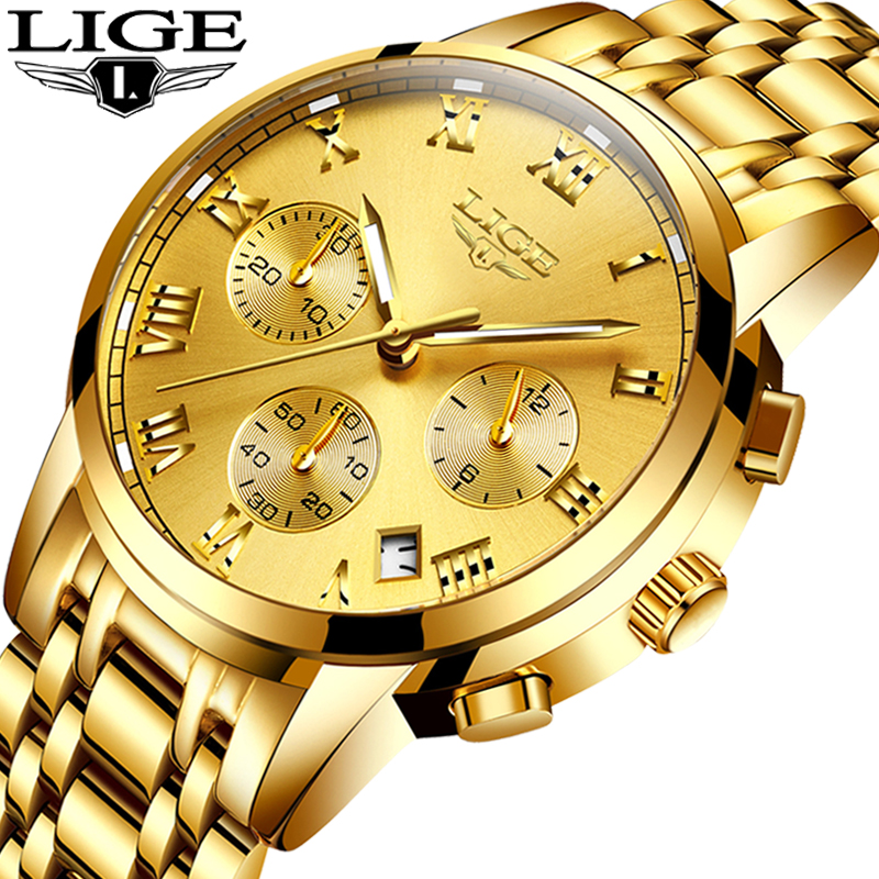 LIGE-reloj analógico de acero inoxidable para hombre, accesorio de pulsera de cuarzo resistente al agua con calendario, complemento Masculino de marca de lujo perfecto para negocios