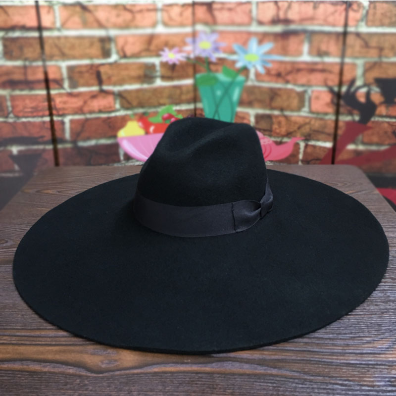 Chapéu de feltro de aba larga feminino, Fedora, Fita Bowknot, Quente, Chique, Floppy, Trilby, Vestido de Igreja, Casamento, Inverno, Jazz, 16cm