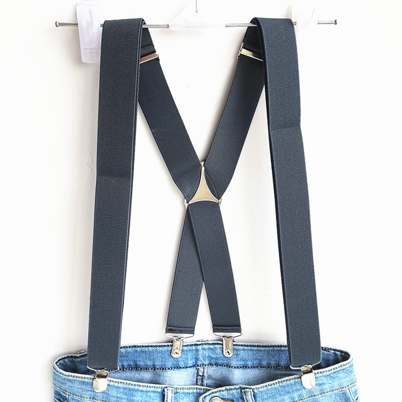 L XL XXLsize Reggicalze da uomo grigio scuro larghezza 3,5 cm elastico regolabile X clip posteriori su bretelle per pantaloni per uomo e donna