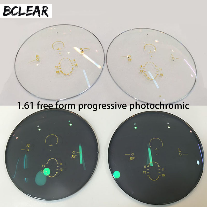 BCLEAR 1,61 camaleón gris marrón forma libre lente fotocromática progresiva multifocal lente de lectura para miopía personalizada ver lejos cerca