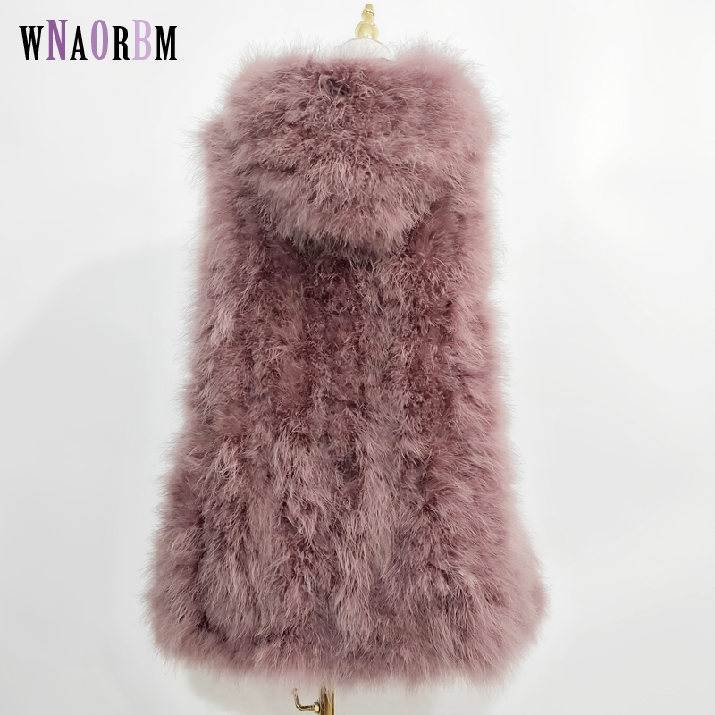 Neue ostrich haar weste 70 cm lange plus hut kleine frische 100% türkei feder weste echtpelz mantel Verschlüsselt hand weben
