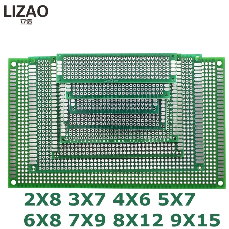 9x15 8x12 7x9 6x8 5x7 4x6 3x7 2x8 cm Đôi Side Prototype Phổ Quát Tự Làm Mạch In PCB Đối Mặt Với Protoboard Đối Với Arduino