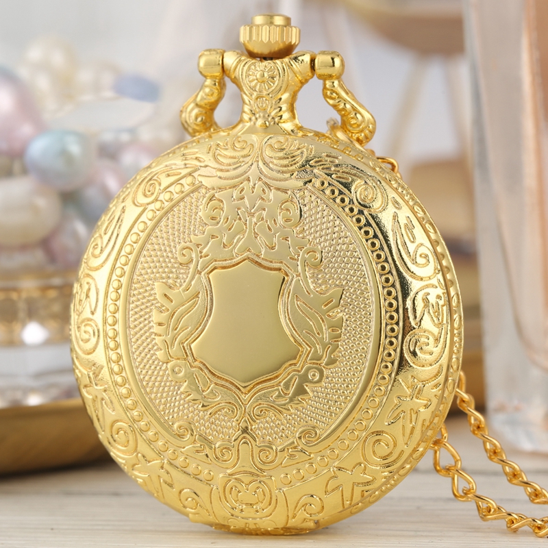 Royal Gold Shield Crown รูปแบบควอตซ์นาฬิกาพ็อกเก็ตนาฬิกาสุดหรูสร้อยคอจี้ Steampunk นาฬิกาของสะสมเครื่องประดับของขวัญ