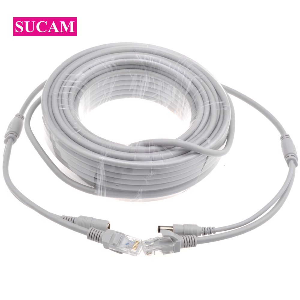 Câble Ethernet CAT5/CAT-5e RJ45 + DC, câble gris pour caméra réseau IP, système de vidéosurveillance NVR, 5M/10M/15M/20M/30M