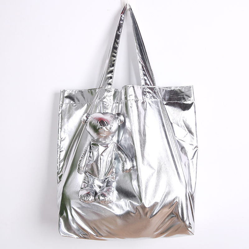 Bolsa de compras impermeable con relleno de algodón de oso recubierto de plata ecológica, bolsa de compras reutilizable de alta calidad, bolsa de algodón de alta capacidad