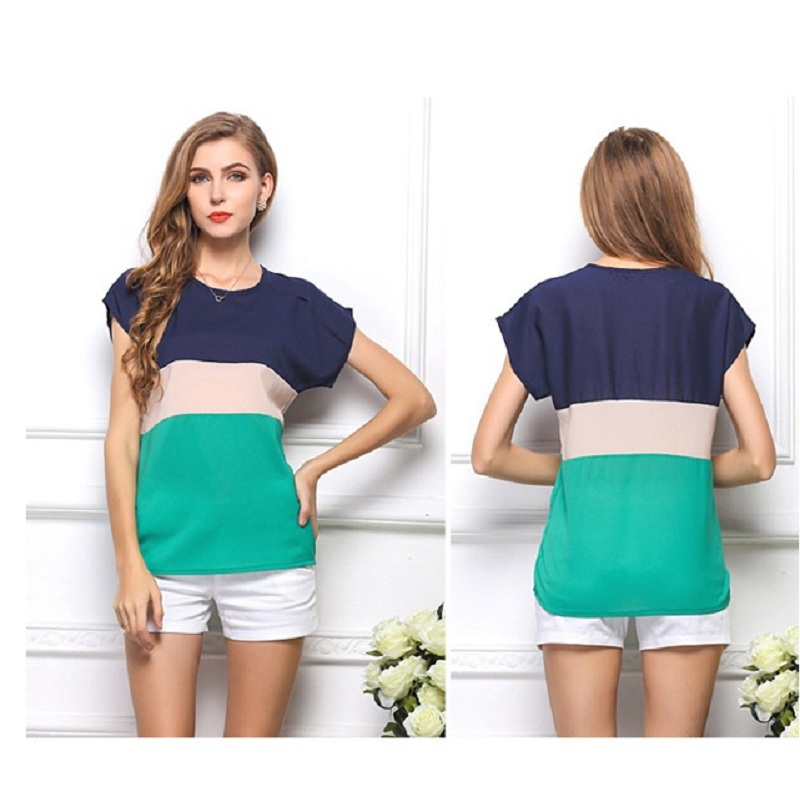 Sommer stil chiffon frauen Dünne Top blusen Patchwork bluse Tops shirt plus größe 2 farben