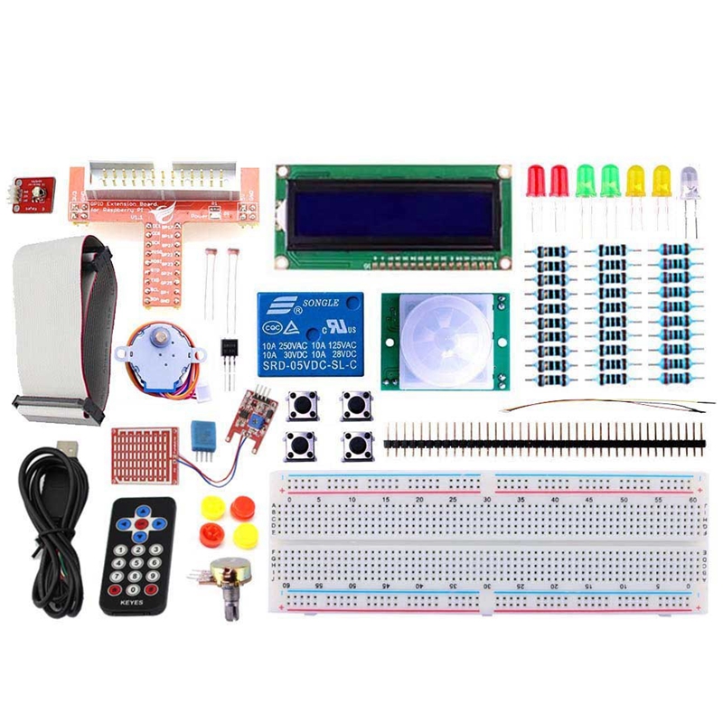Elecrow Raspberry Pi zestaw startowy nauka GPIO elektronika DIY zestaw podstawowy odbiornik podczerwieni czujnik/przełącznik/LCD/DS18B20 z pudełkiem opakowanie