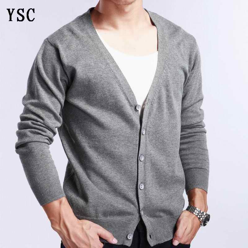 YSC-suéter de punto para hombre, cárdigan de Cachemira de Color sólido básico con cuello en V, ropa holgada de un solo pecho, primavera y otoño