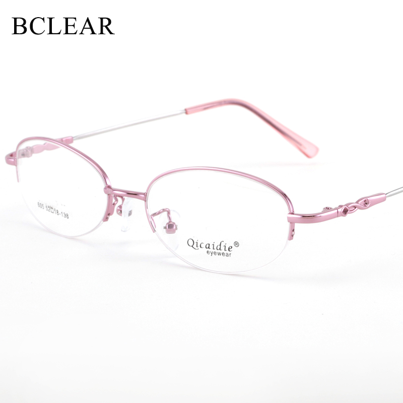 BCLEAR damskie okulary ze stopu pamięci pół oprawki Vintage okulary optyczne oprawki do okularów 2019 Fashion Lady okulary półramkowe