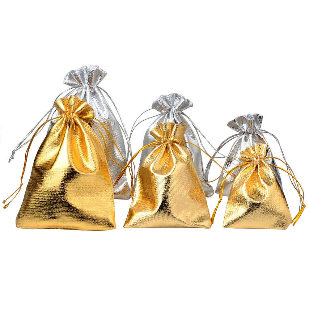 25 pçs/lote embalagem de jóias cor dourada folha pano cordão saco de armazenamento 7x9cm 9x12cm 10x15cm sacos e bolsas para presente de casamento