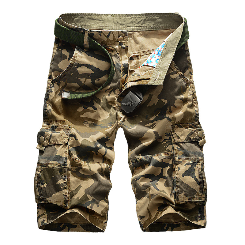 Calções masculinos camuflados de carga, calções casuais masculinos, calções soltos para trabalho, calças curtas plus size para homem, novo, 2024, sem cinto